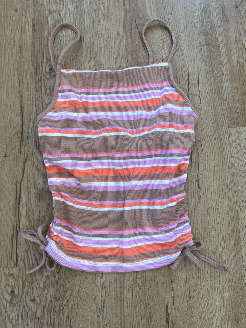 Y2k aerie Striped Ribbed Tank Top in Brown, Pink, Orange, White